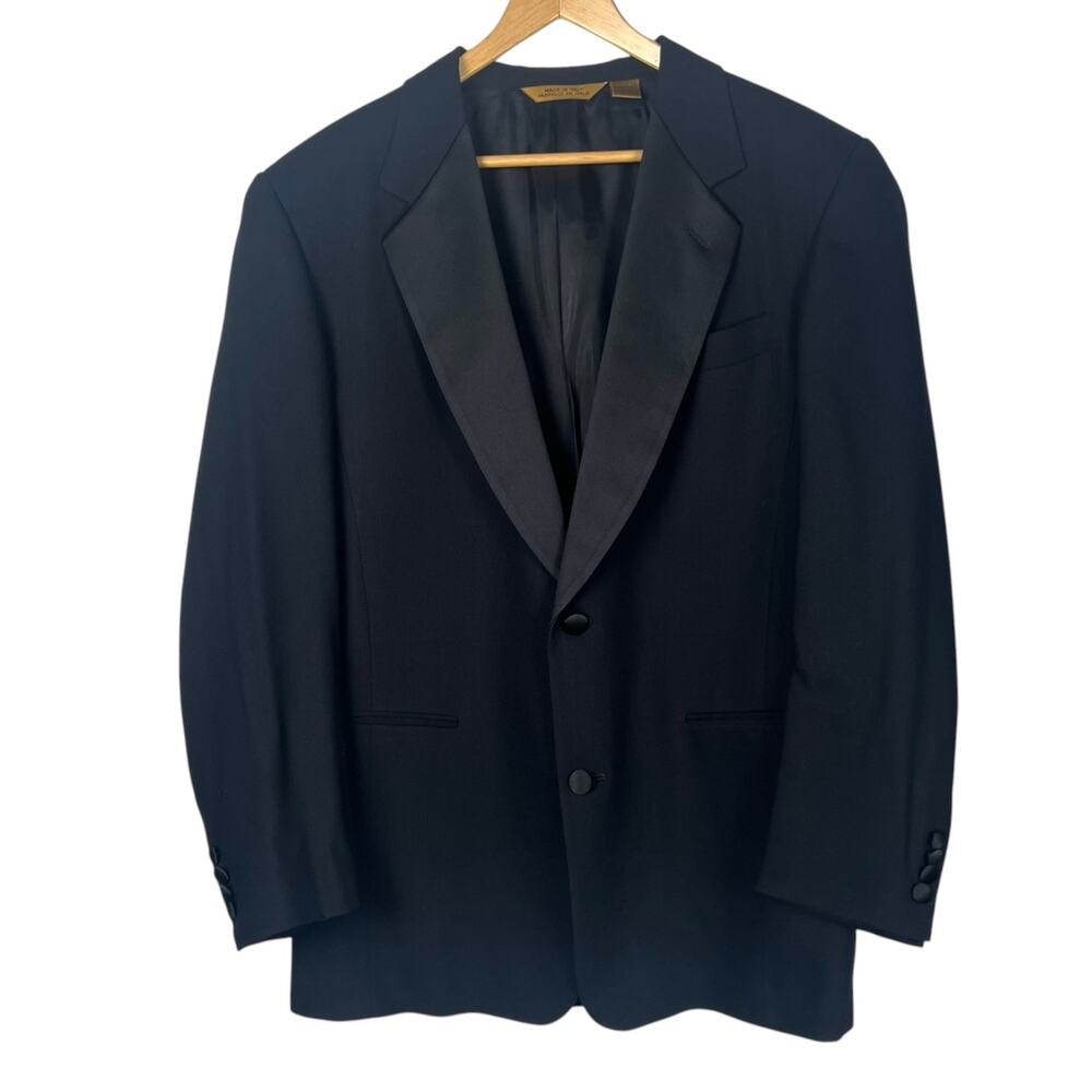 Donna Karan NY Men's 42R Wool Black Two-Button Satin Lapel Tuxedo Jacket Italian